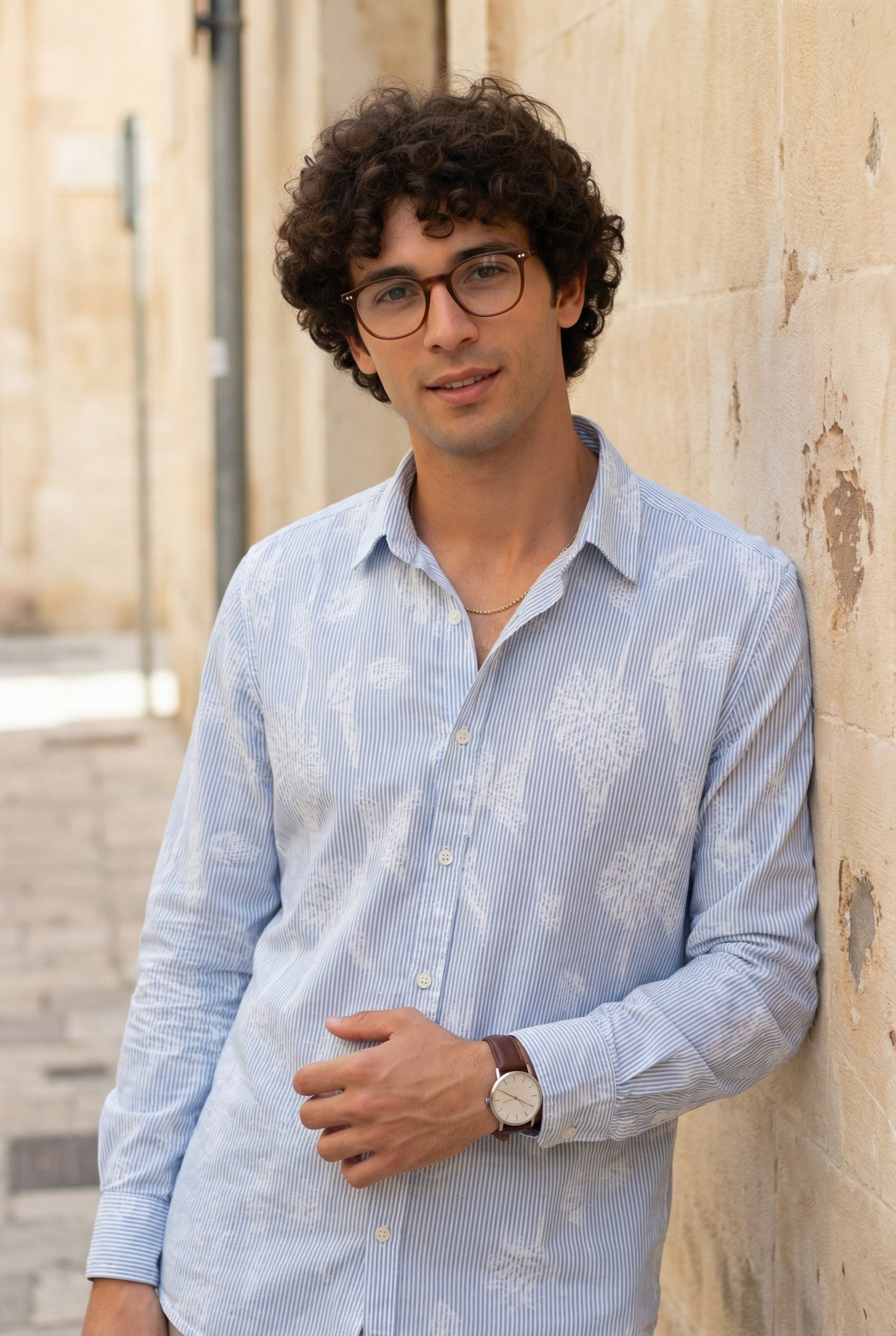 Men's Blue Floral Print Spread Collar Full Sleeves Cotton Shirt