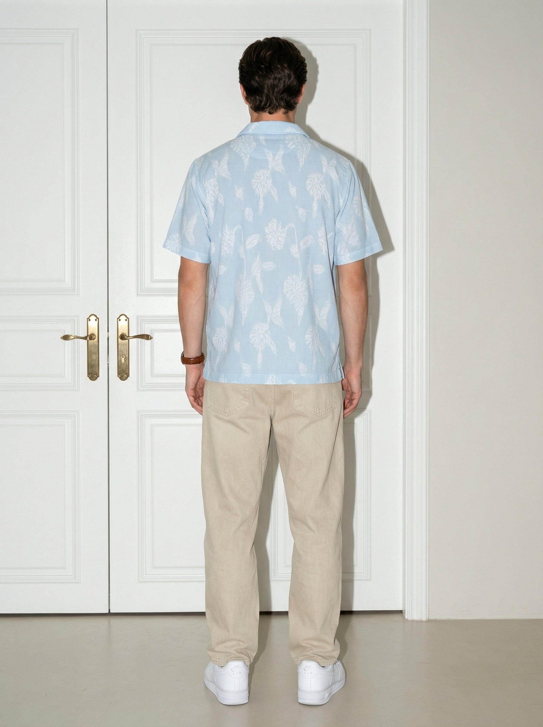 Men's Blue Vertical Stripes Cuban Collar With Half Sleeves Pure Cotton Shirt