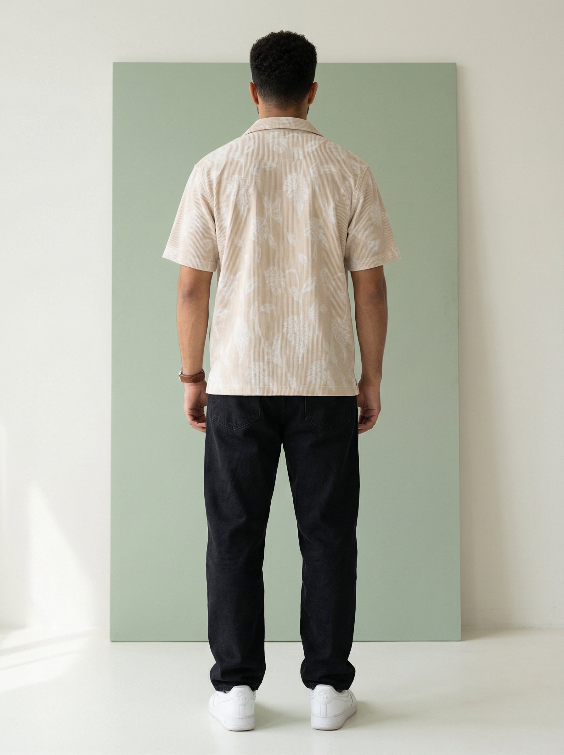 Men's Brown Cuban Collar Floral Print Half Sleeves Pure Cotton Shirt