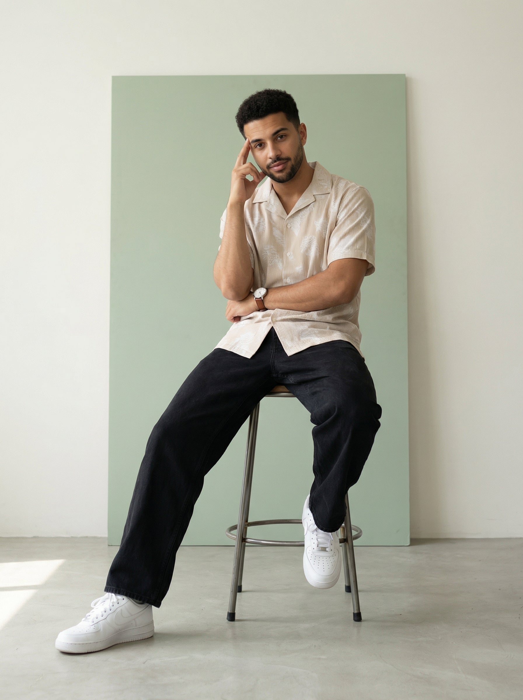 Men's Brown Cuban Collar Floral Print Half Sleeves Pure Cotton Shirt