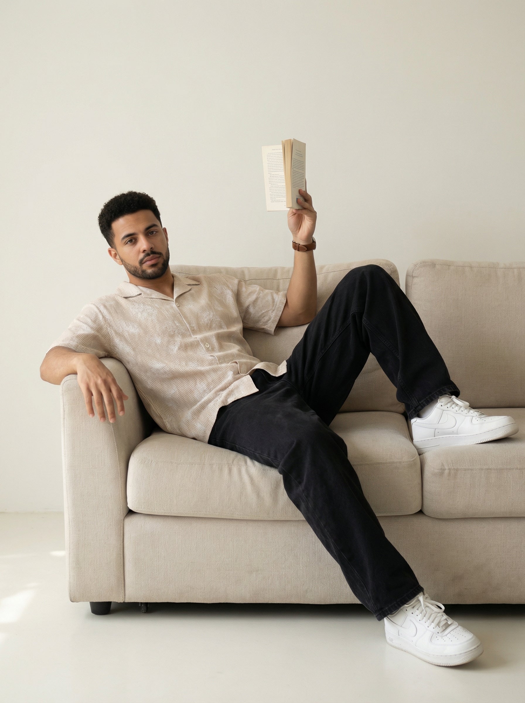 Men's Brown Cuban Collar Floral Print Half Sleeves Pure Cotton Shirt