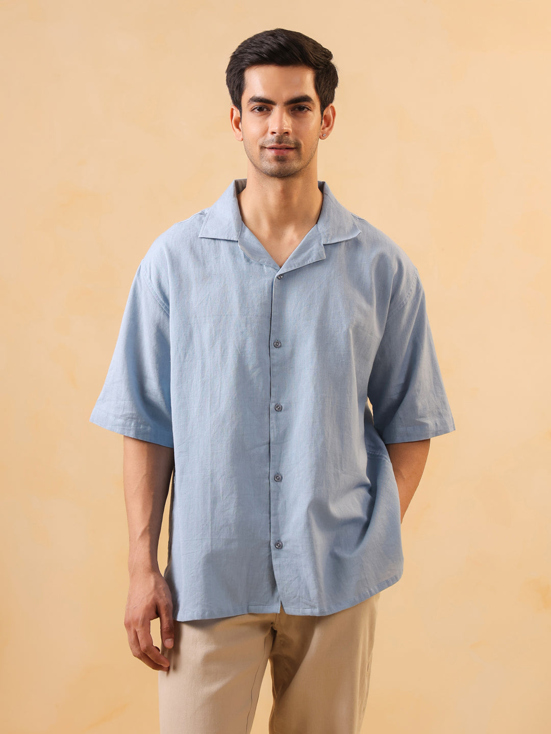 Oversized Light Blue Short Sleeve Shirt