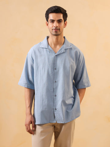 Oversized Light Blue Short Sleeve Shirt