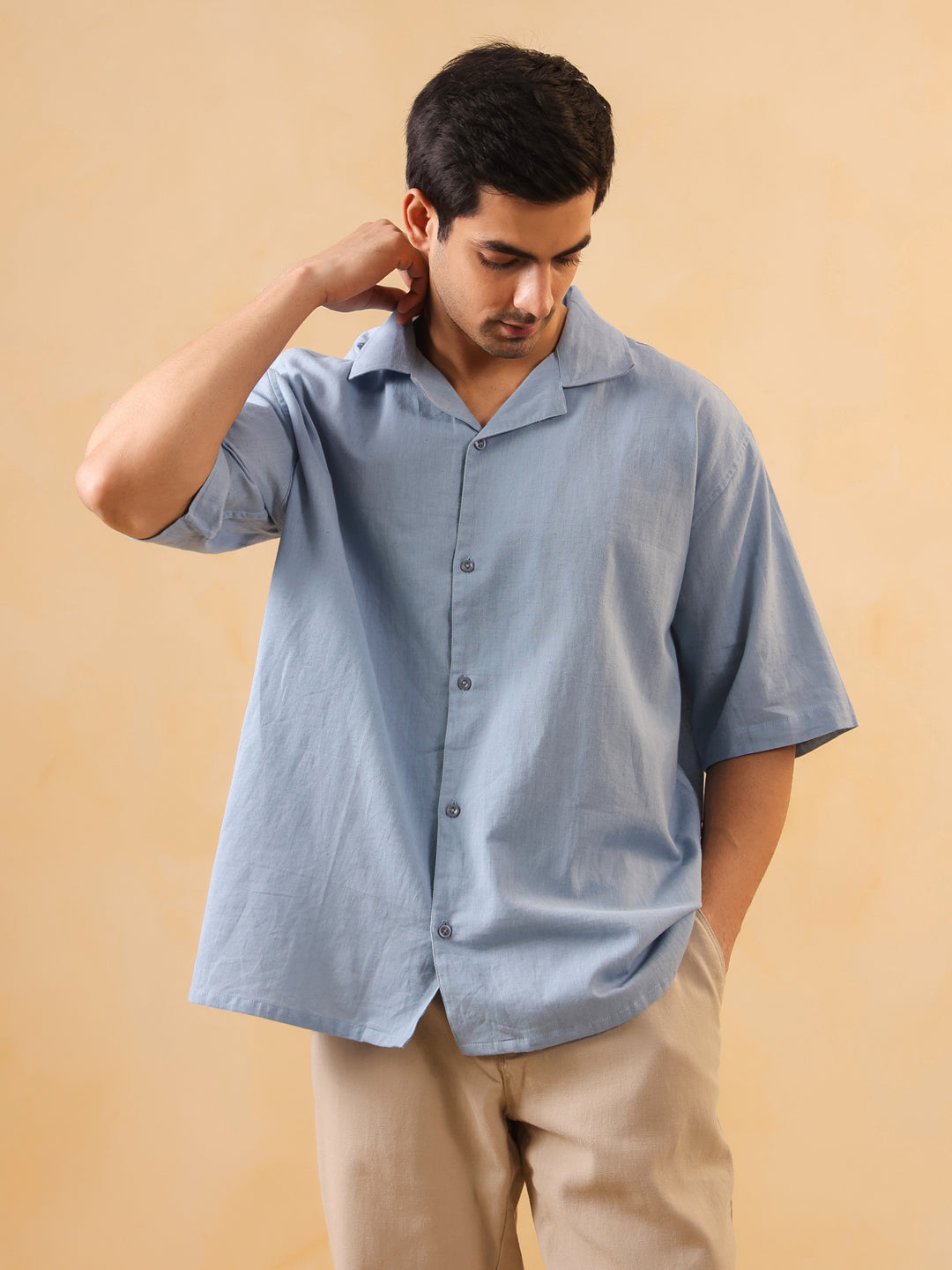 Oversized Light Blue Short Sleeve Shirt
