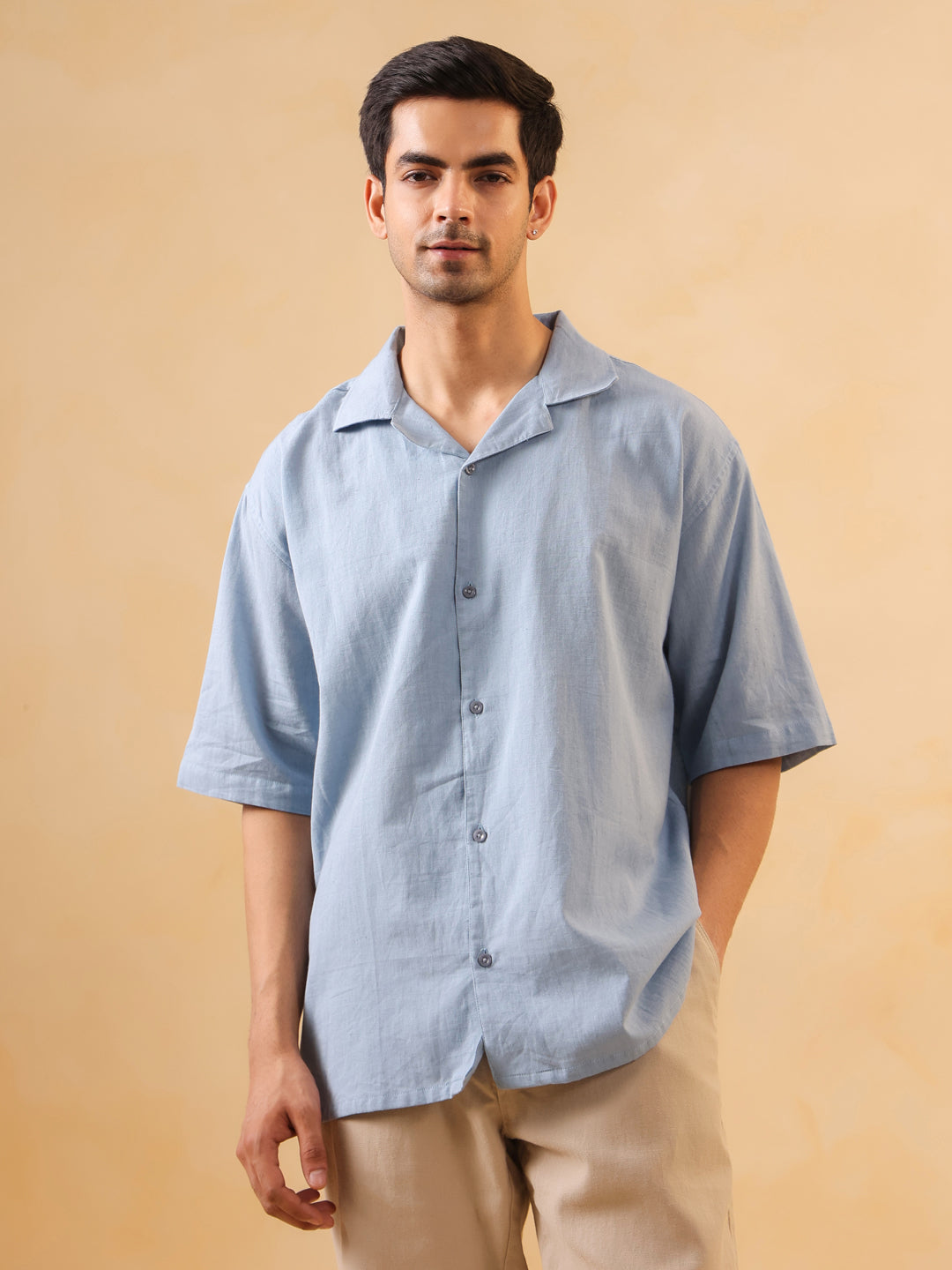 Oversized Light Blue Short Sleeve Shirt