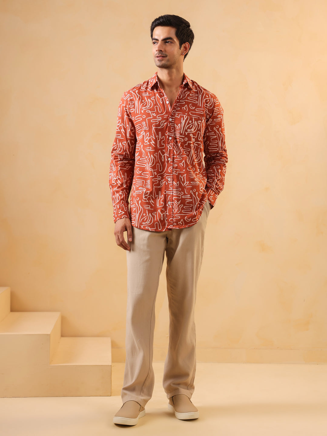 Men's Rust Orange Abstract Print Shirt