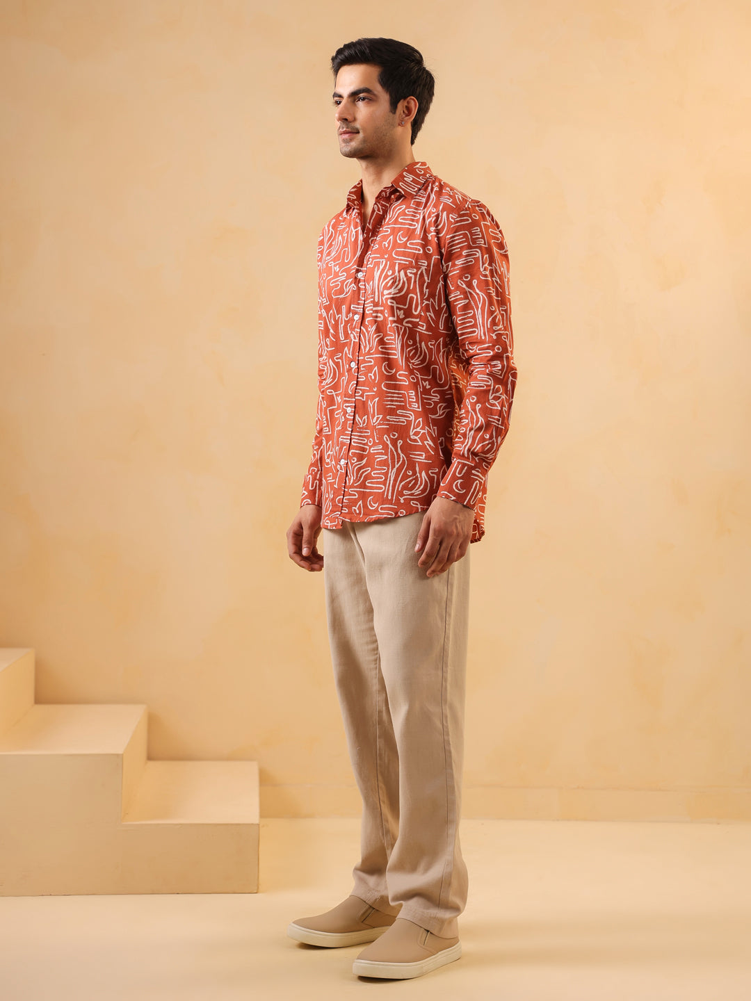 Men's Rust Orange Abstract Print Shirt