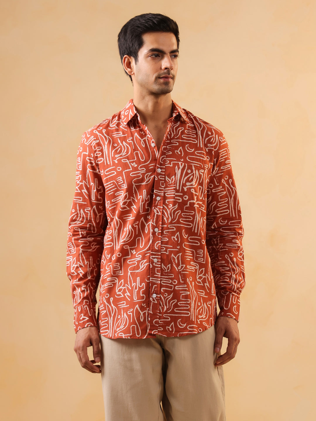 Men's Rust Orange Abstract Print Shirt