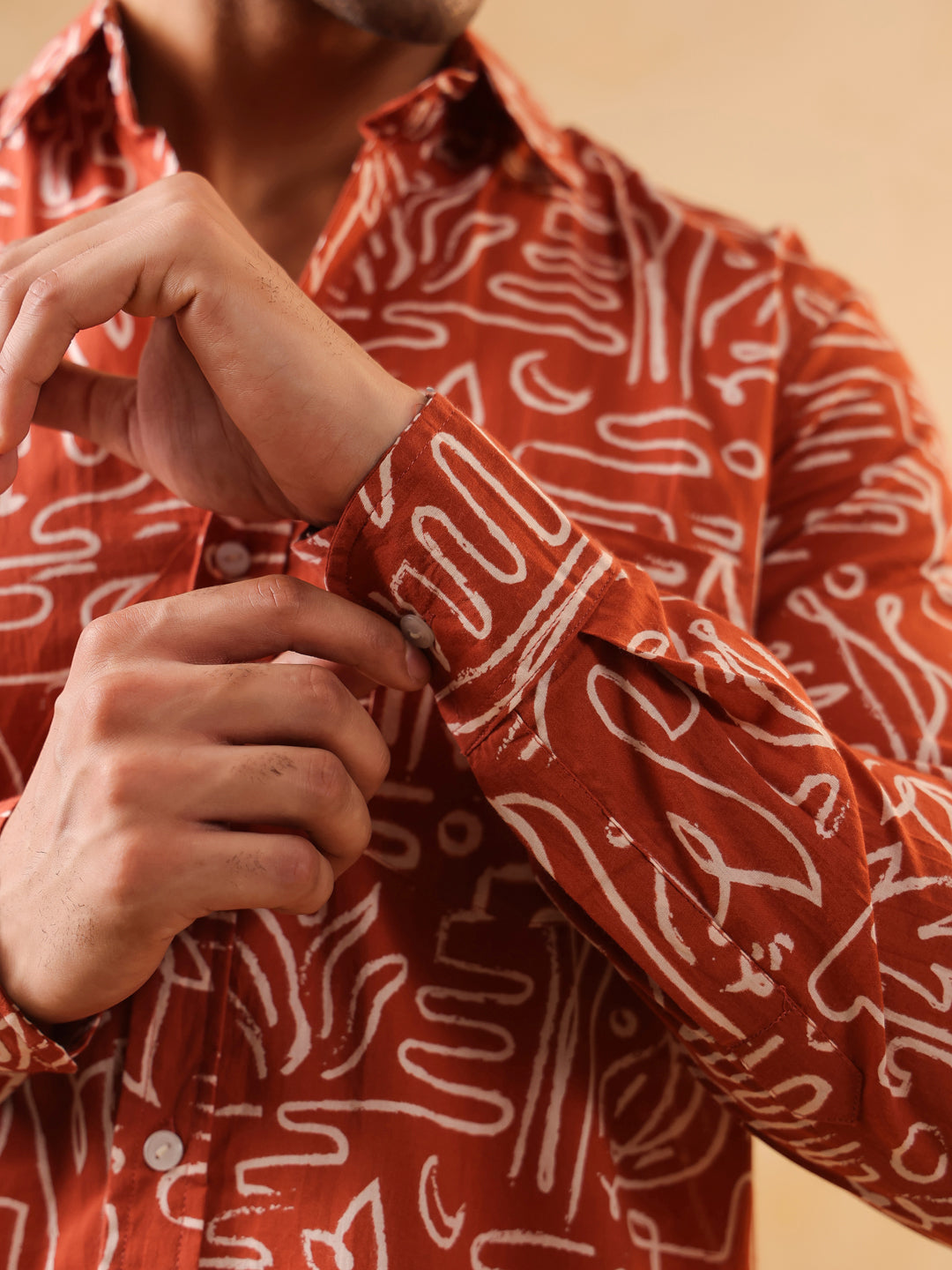 Men's Rust Orange Abstract Print Shirt