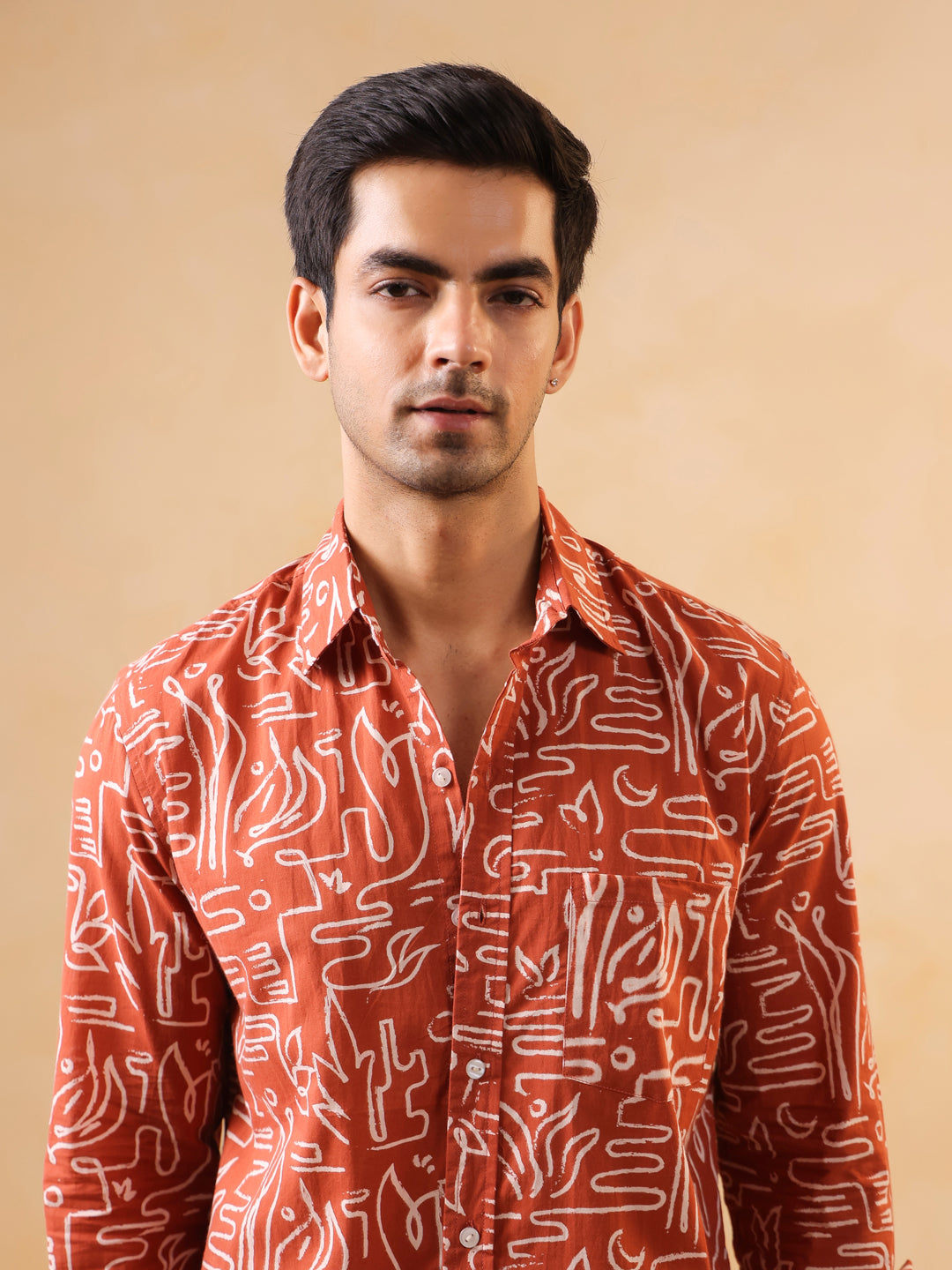 Men's Rust Orange Abstract Print Shirt