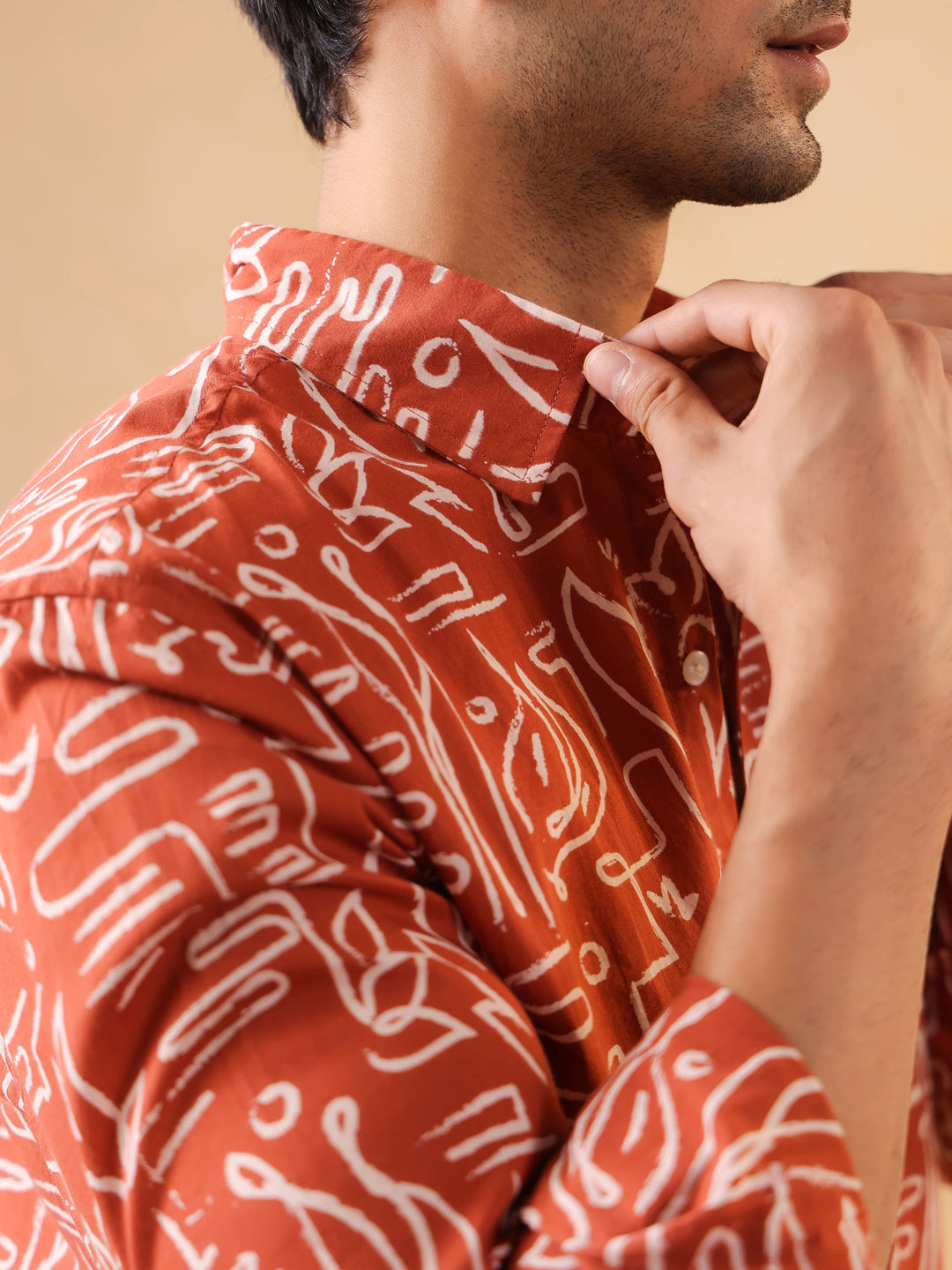 Men's Rust Orange Abstract Print Shirt
