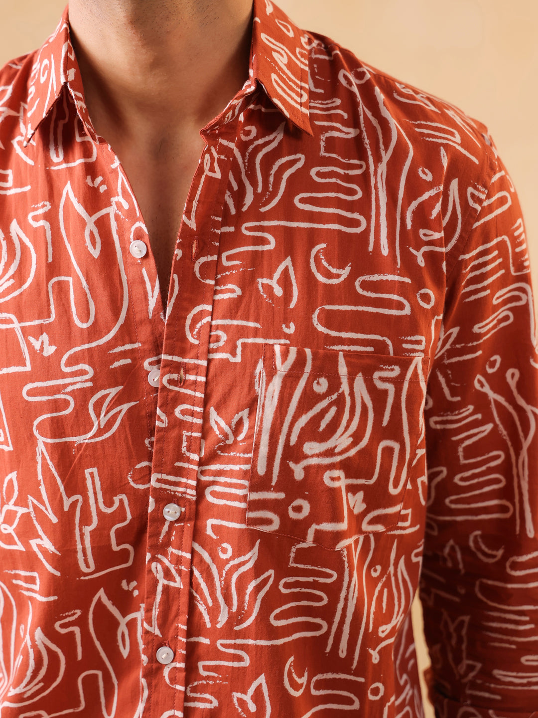 Men's Rust Orange Abstract Print Shirt