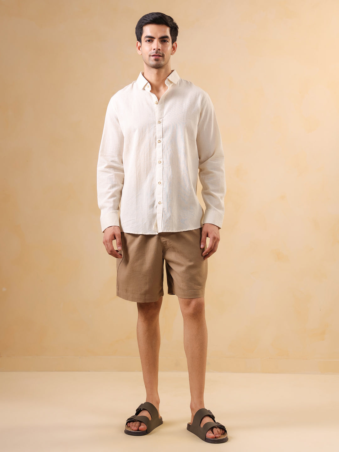 Classic Cream Textured Cotton Shirt