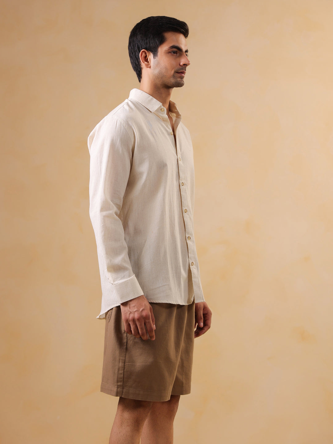 Classic Cream Textured Cotton Shirt