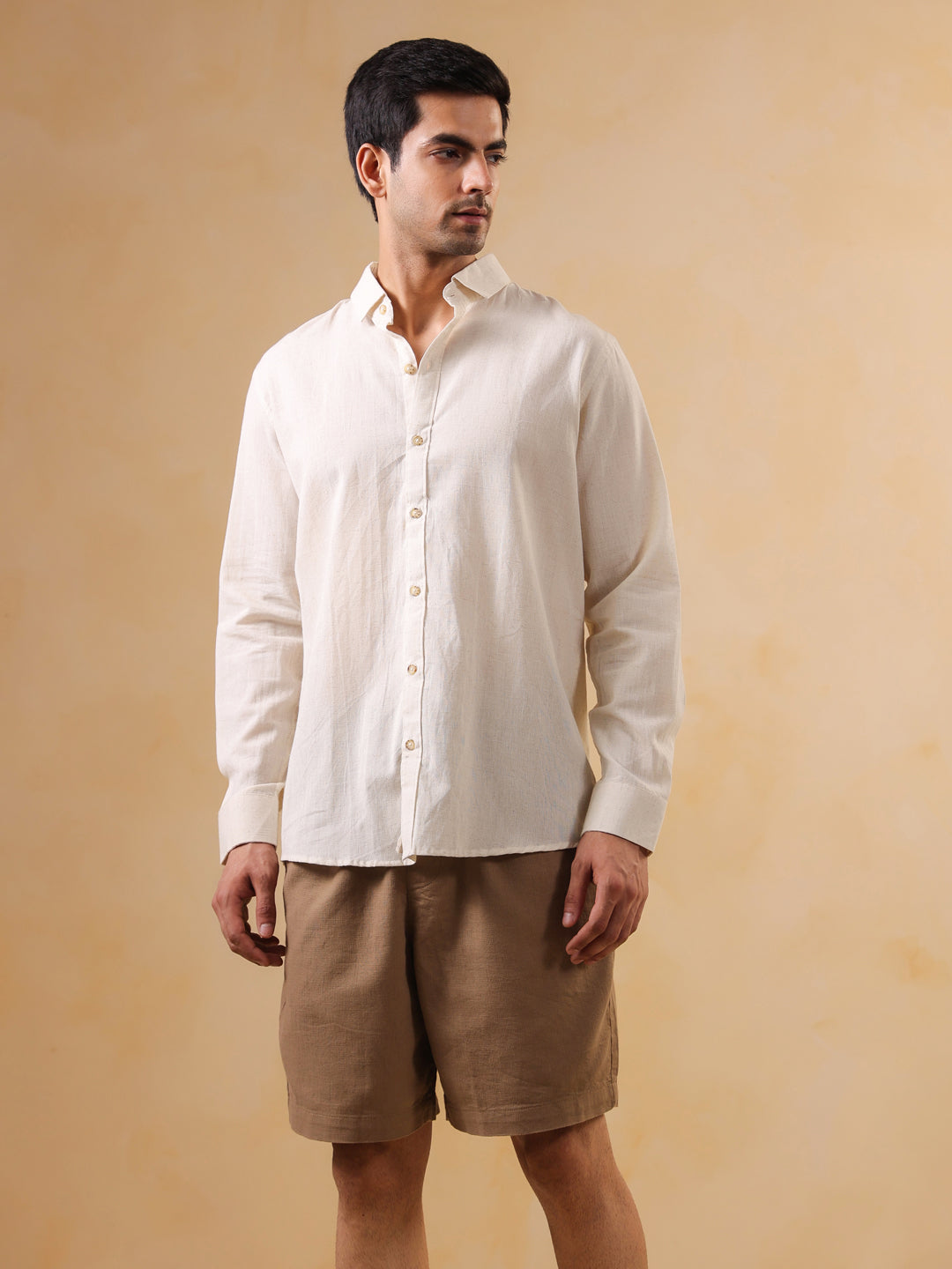 Classic Cream Textured Cotton Shirt