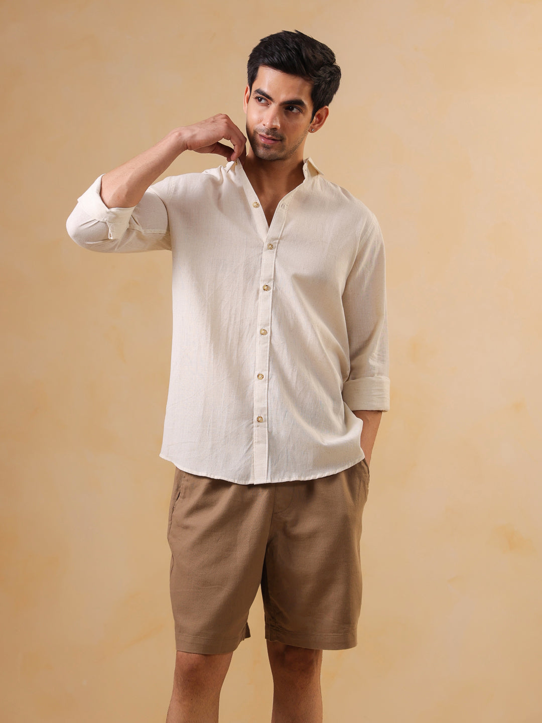 Classic Cream Textured Cotton Shirt