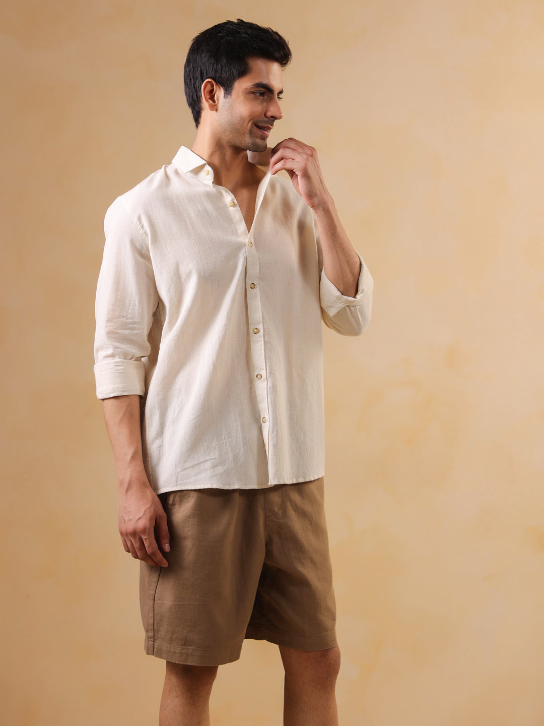 Classic Cream Textured Cotton Shirt