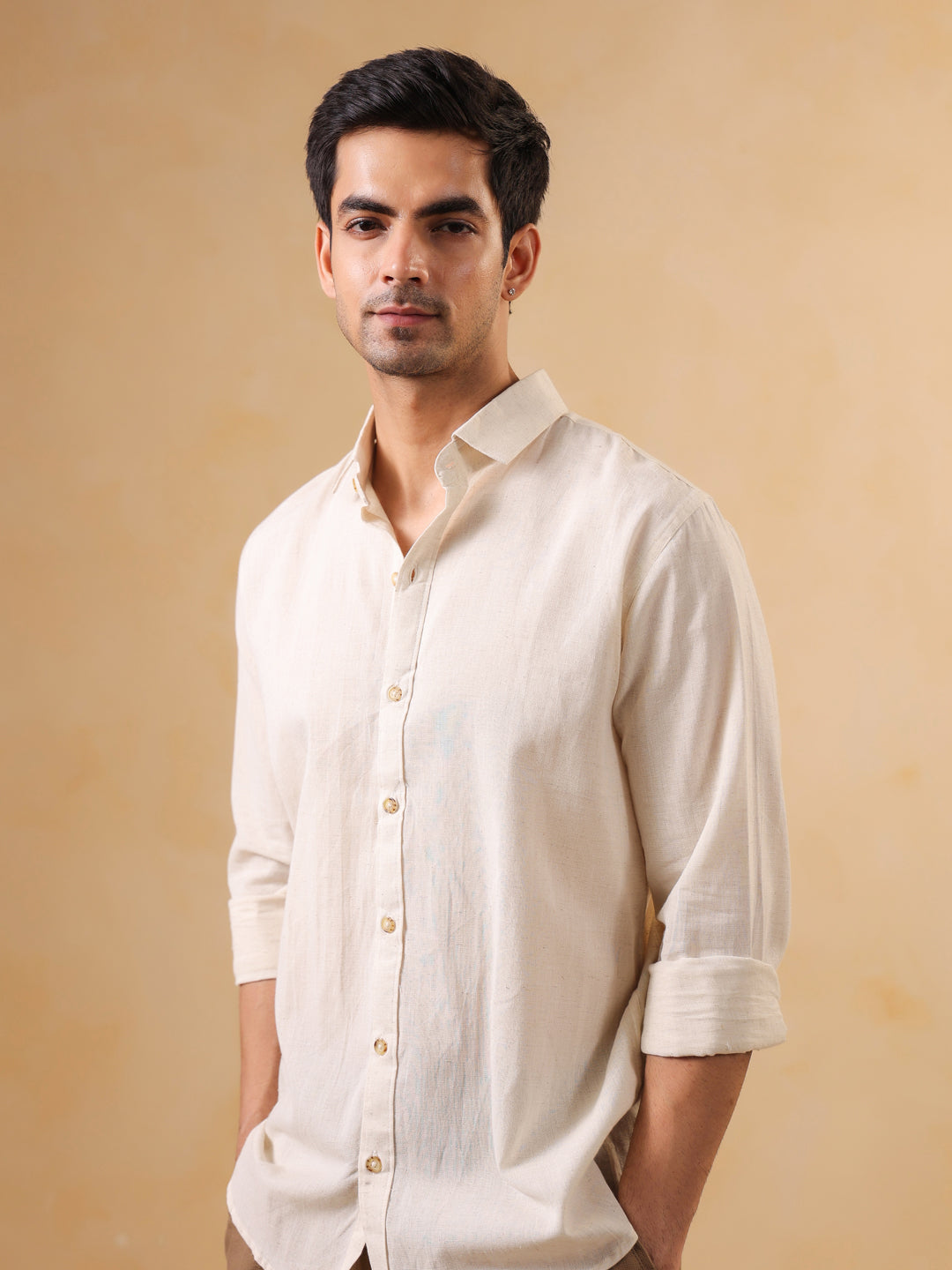 Classic Cream Textured Cotton Shirt