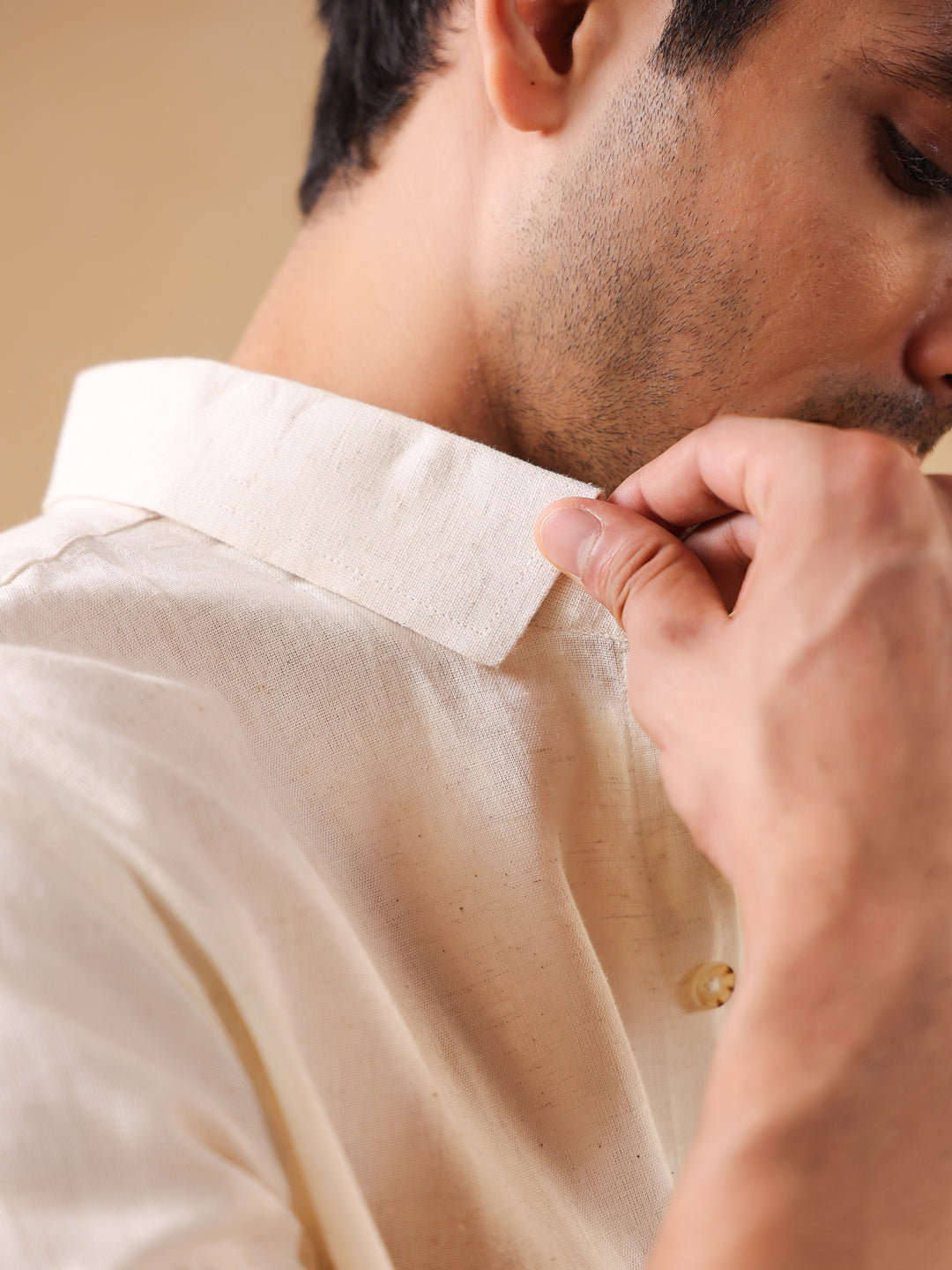 Classic Cream Textured Cotton Shirt