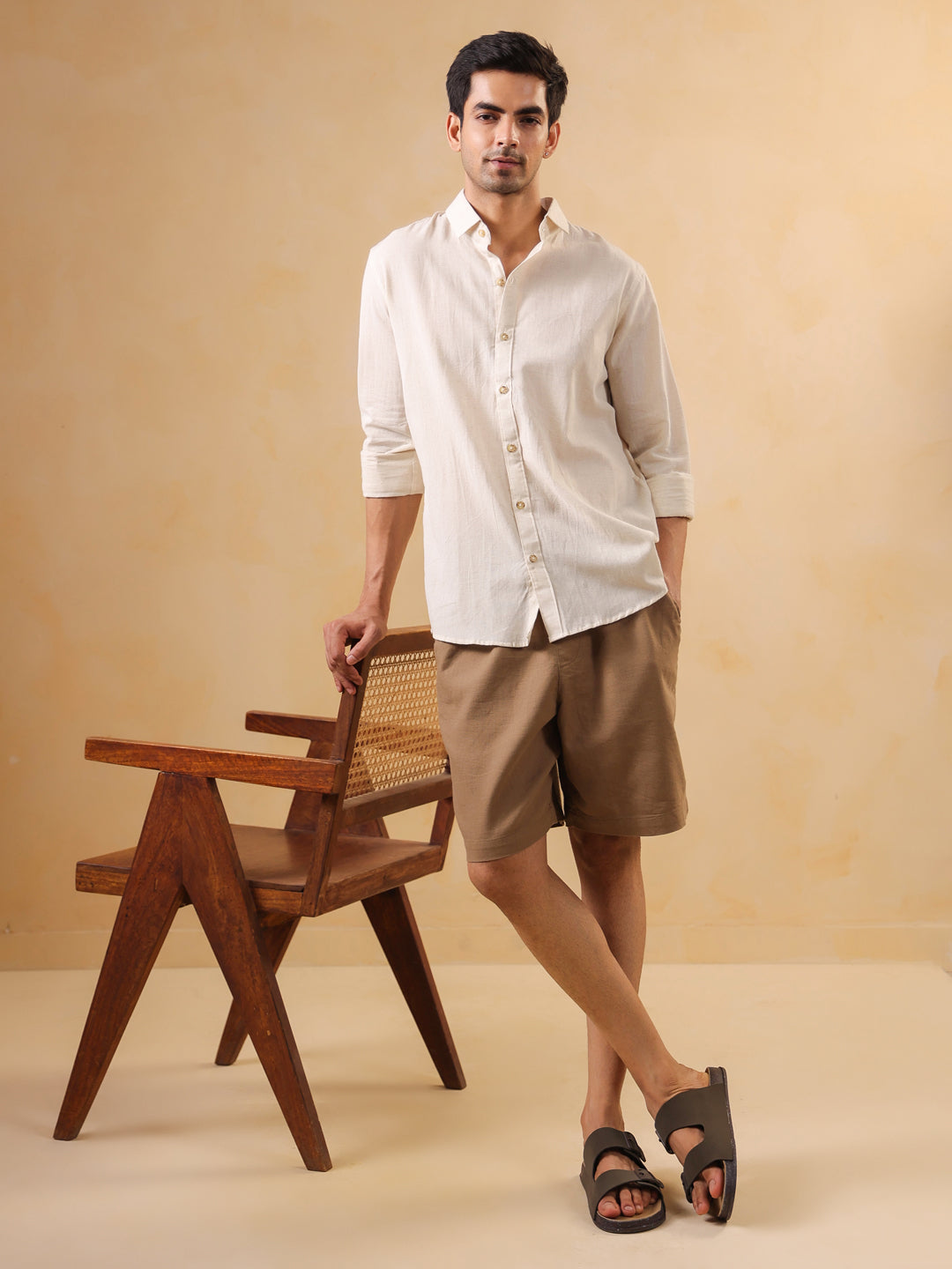 Classic Cream Textured Cotton Shirt