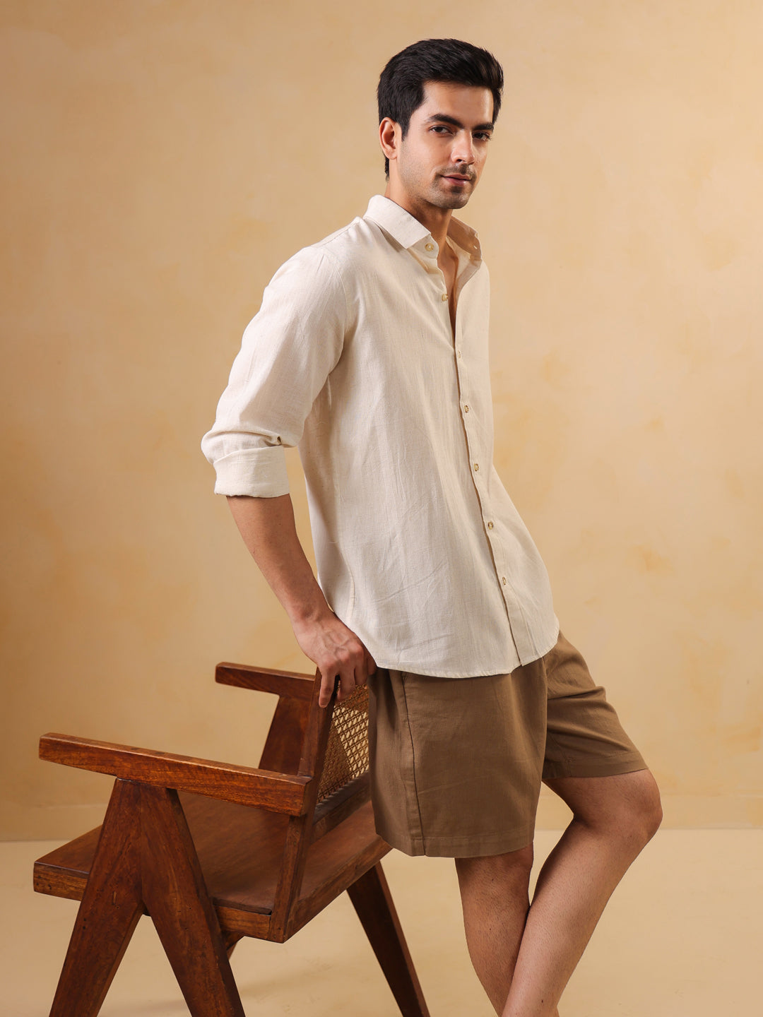 Classic Cream Textured Cotton Shirt