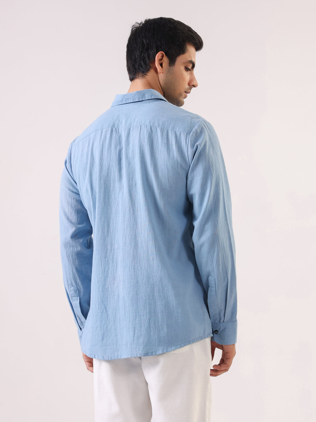 Men's Light Blue Full Sleeve Shirt with Embellished Pocket