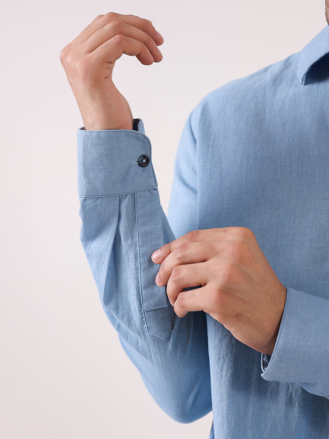 Men's Light Blue Full Sleeve Shirt with Embellished Pocket
