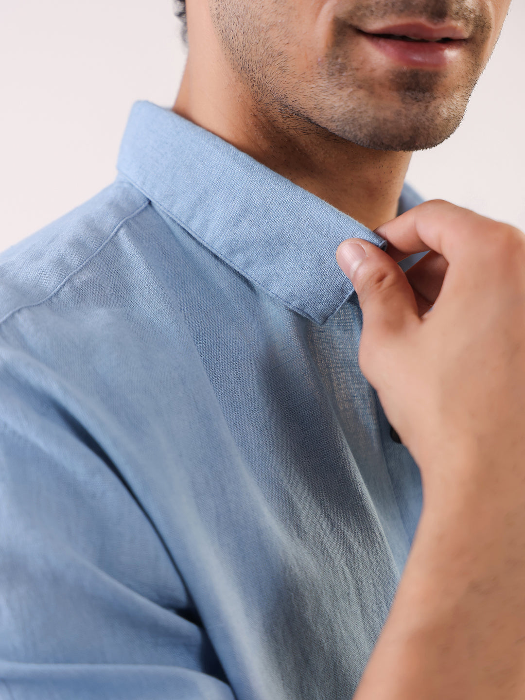 Men's Light Blue Full Sleeve Shirt with Embellished Pocket