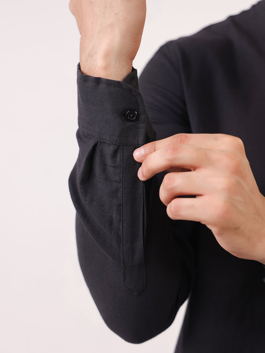 Men's Black Mandarin Collar Full Sleeve Shirt