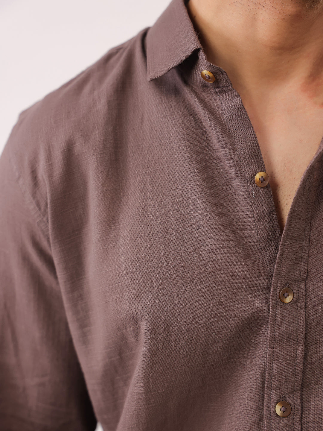 Men's Solid Brown Long Sleeve Casual Shirt