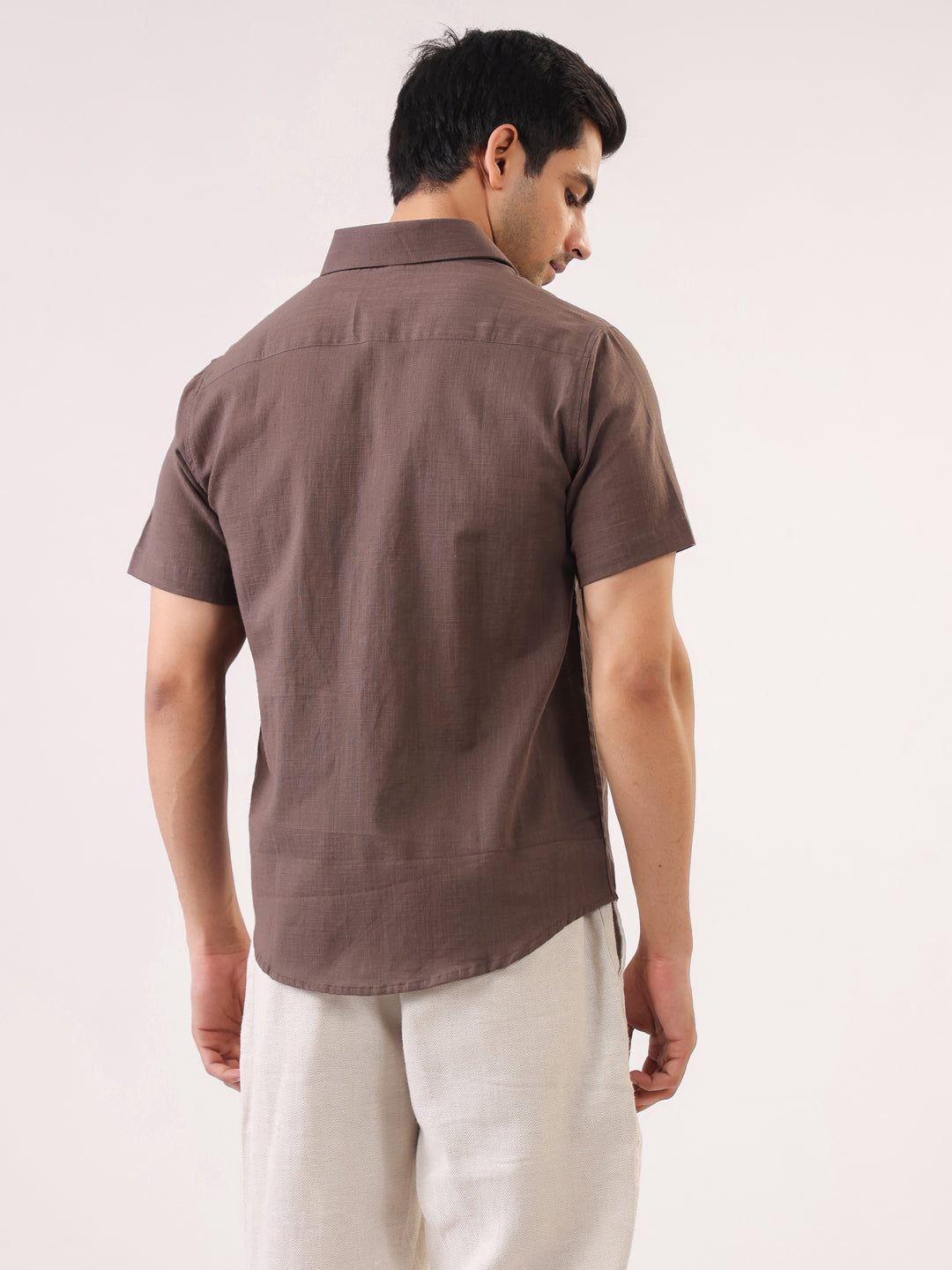 Men's Solid Brown Half Sleeve Casual Shirt