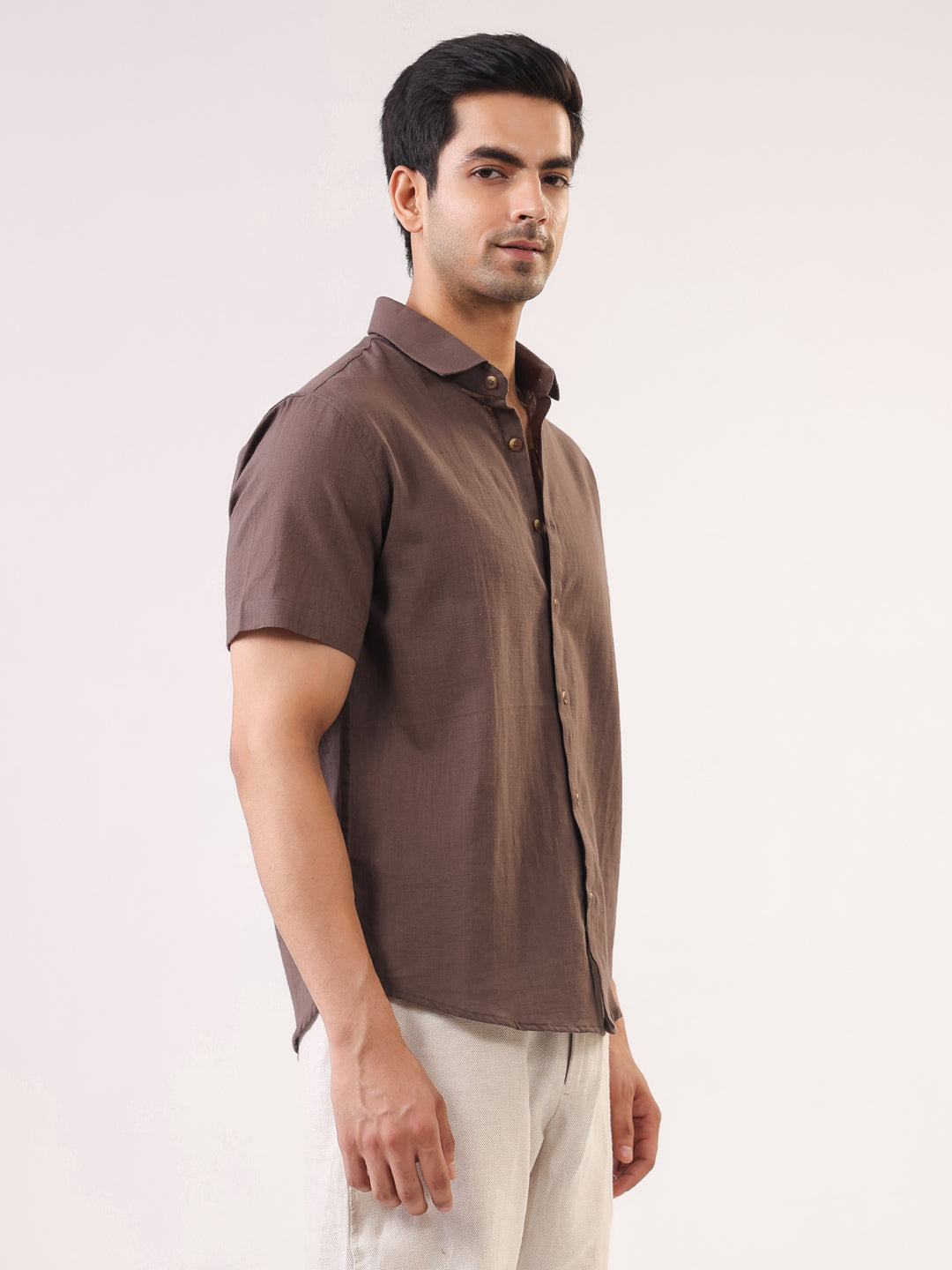 Men's Solid Brown Half Sleeve Casual Shirt