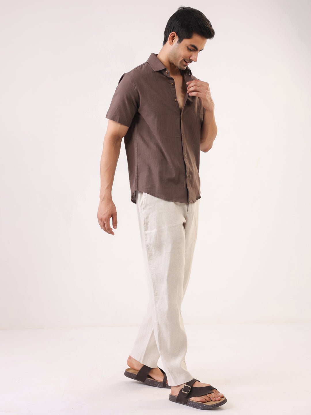 Men's Solid Brown Half Sleeve Casual Shirt