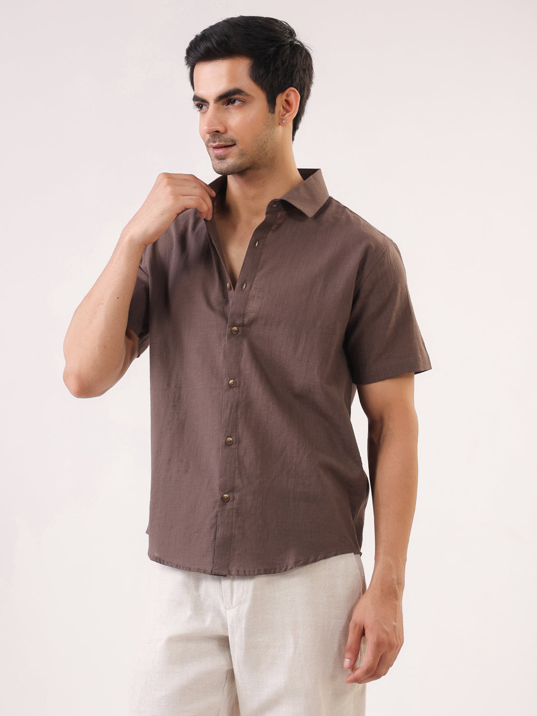 Men's Solid Brown Half Sleeve Casual Shirt