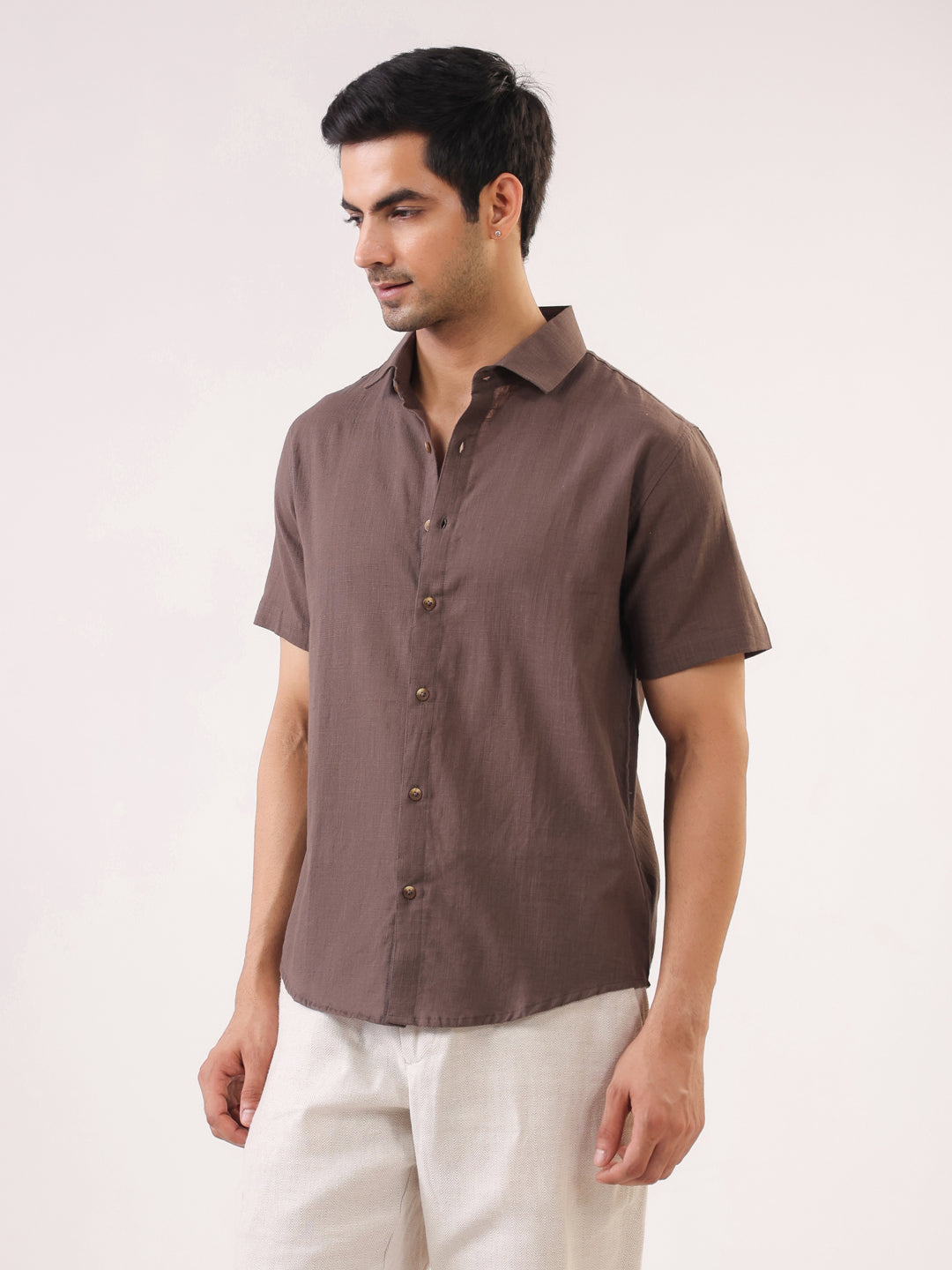 Men's Solid Brown Half Sleeve Casual Shirt