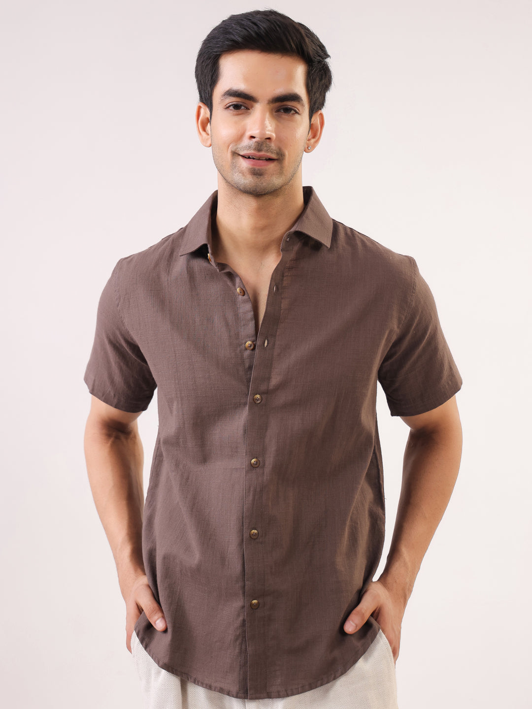 Men's Solid Brown Half Sleeve Casual Shirt