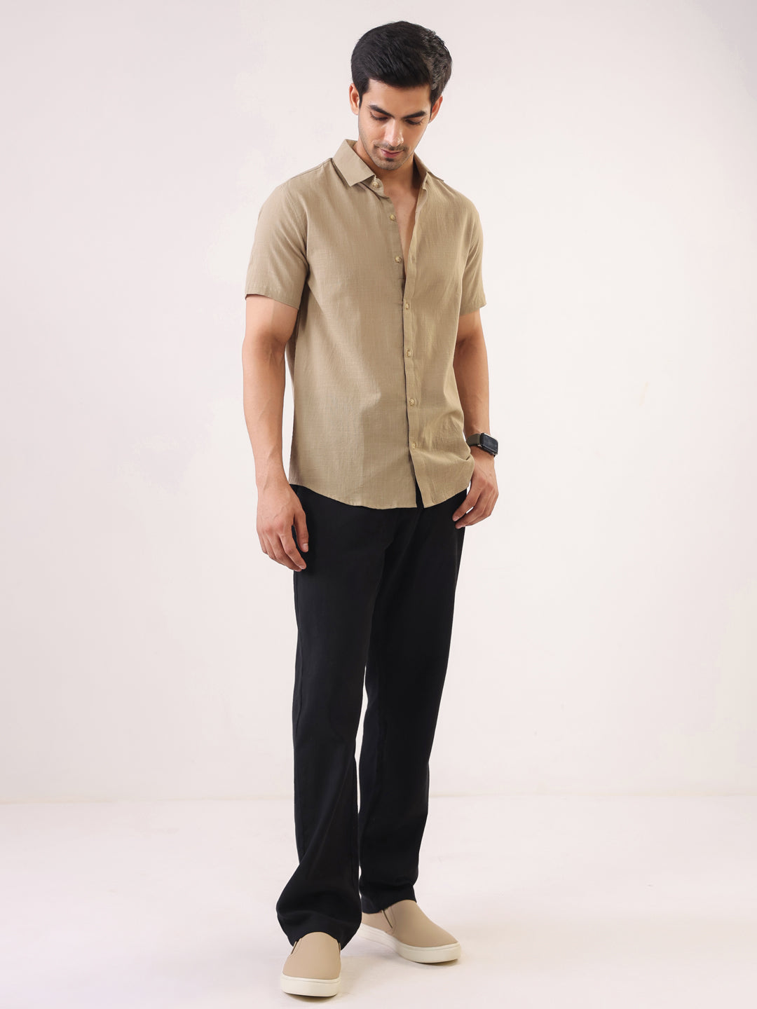 Light Beige Short Sleeve Shirt for Men