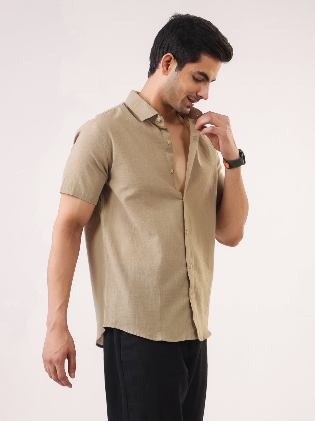 Light Beige Short Sleeve Shirt for Men