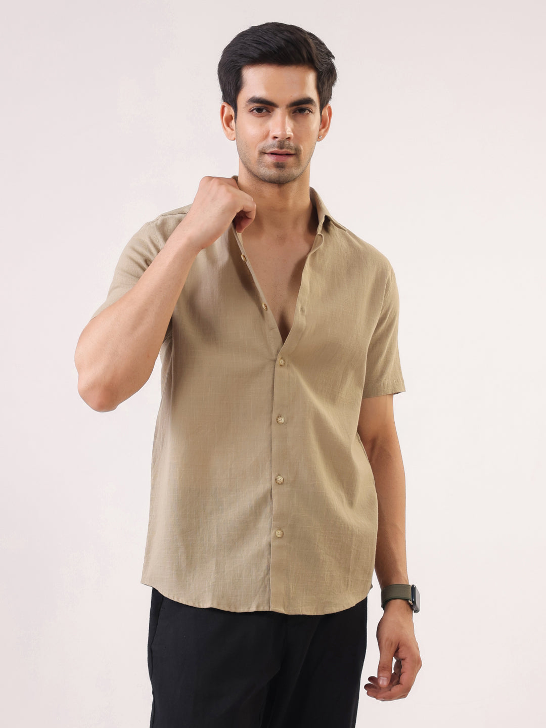 Light Beige Short Sleeve Shirt for Men