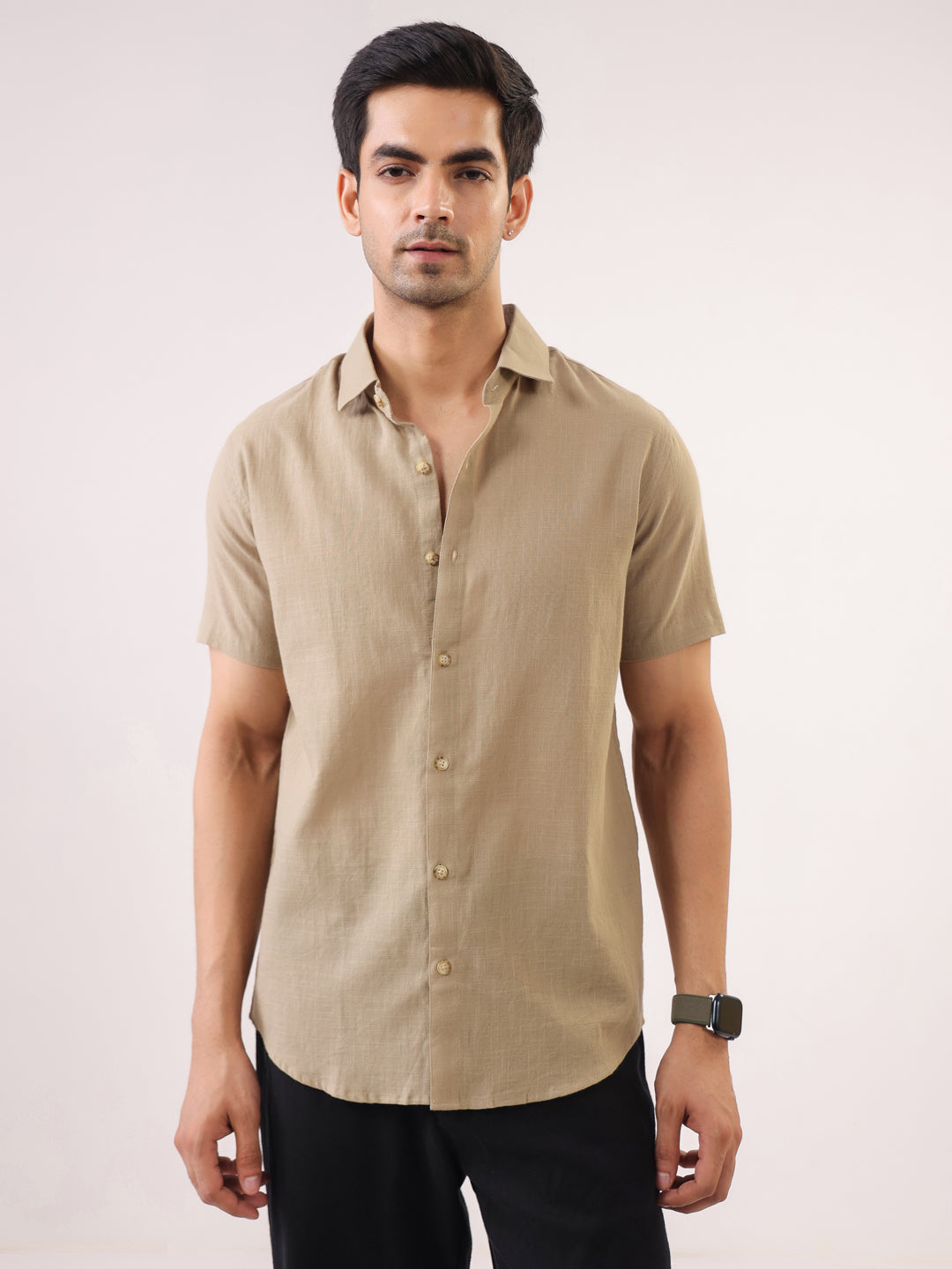 Light Beige Short Sleeve Shirt for Men