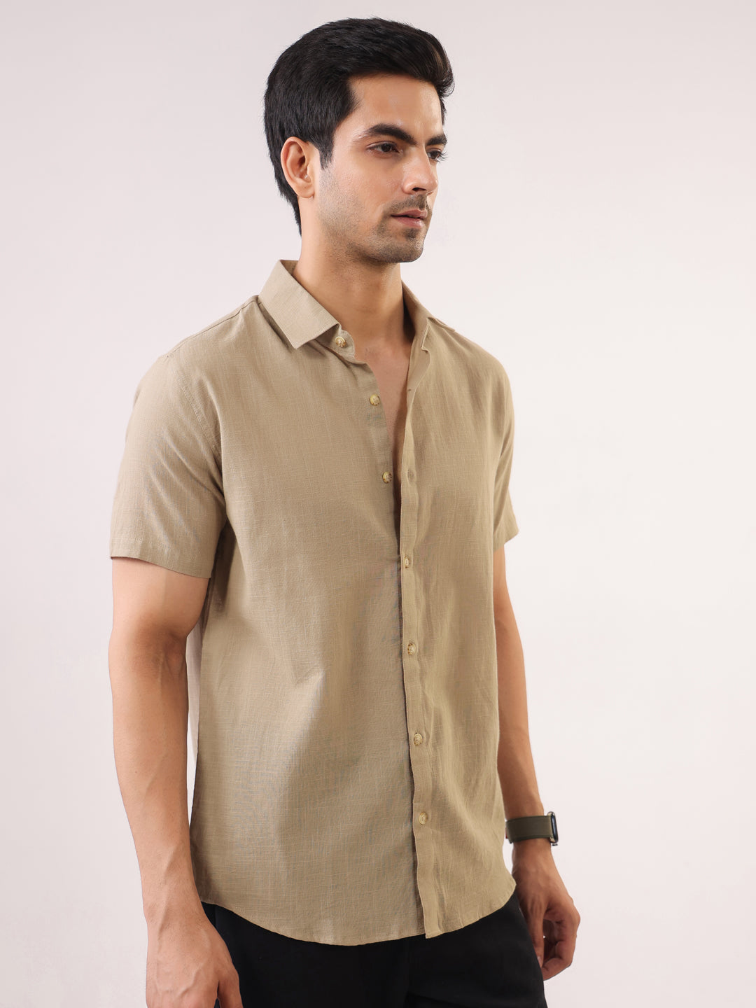 Light Beige Short Sleeve Shirt for Men