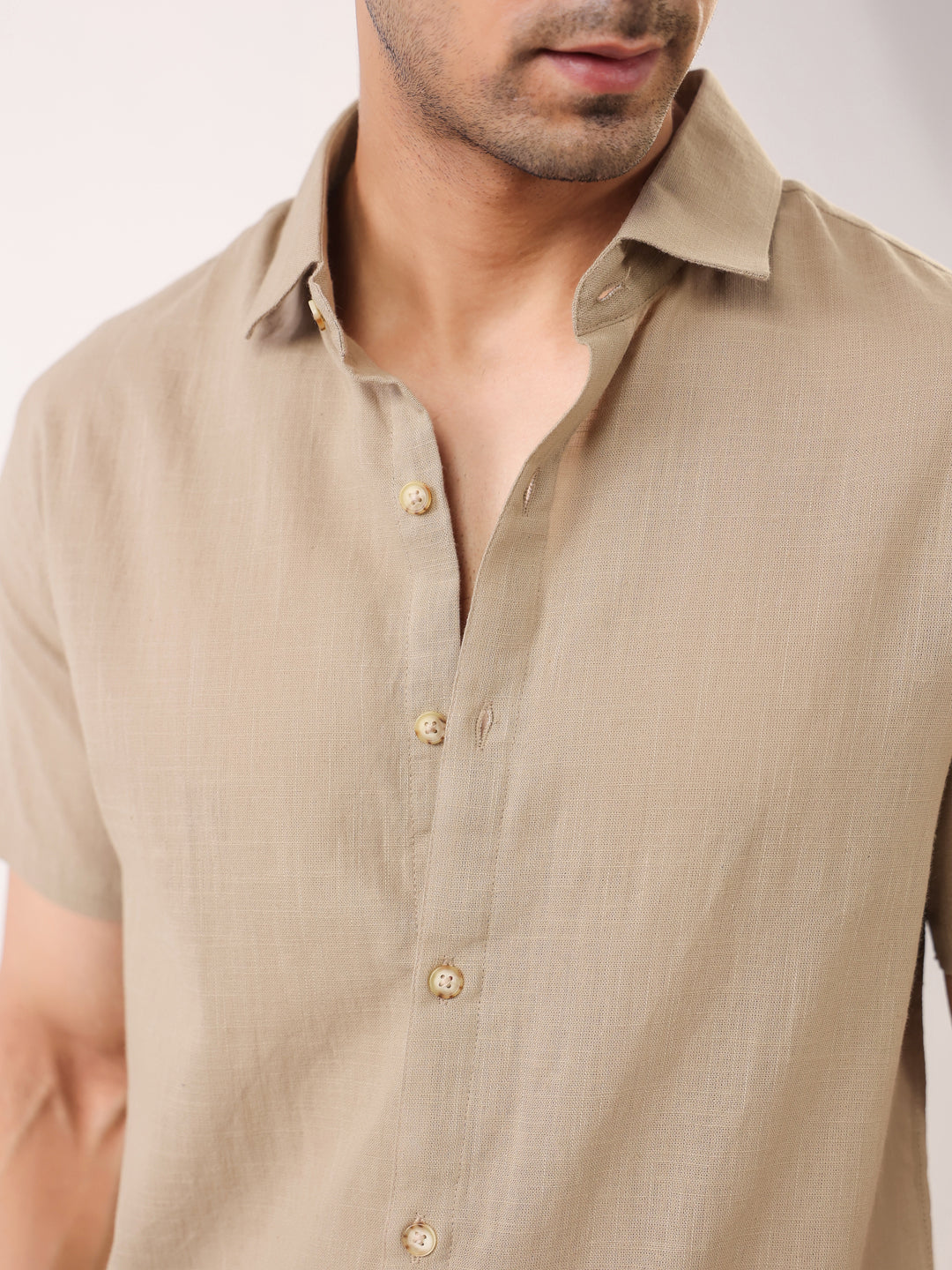Light Beige Short Sleeve Shirt for Men