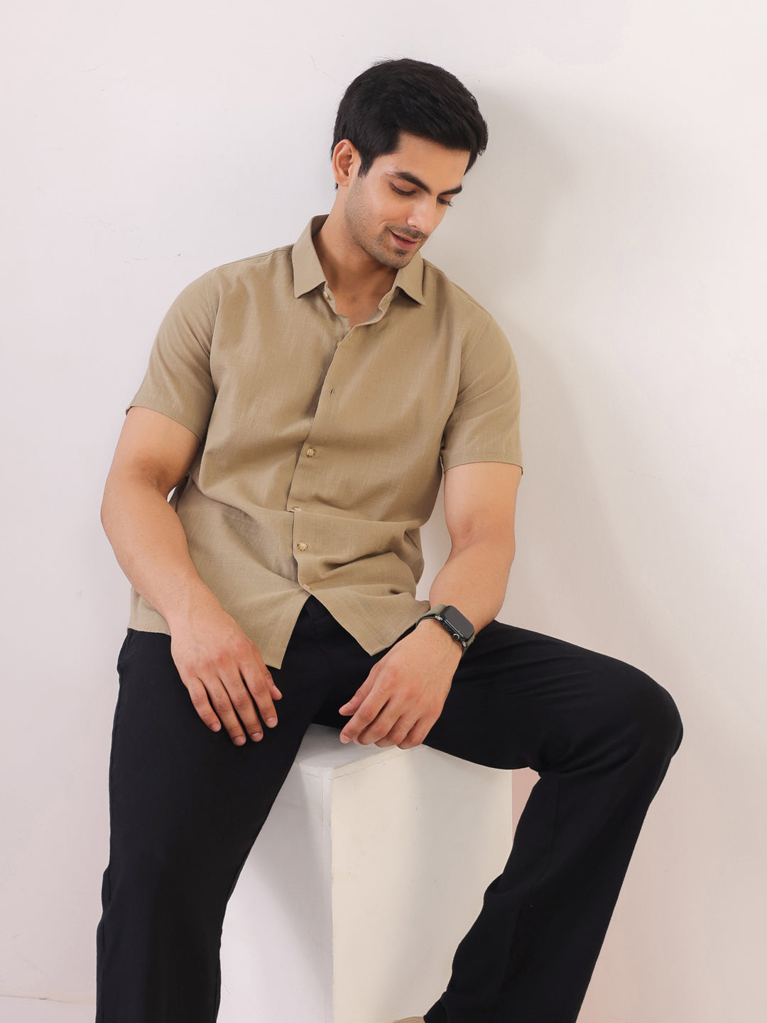 Light Beige Short Sleeve Shirt for Men