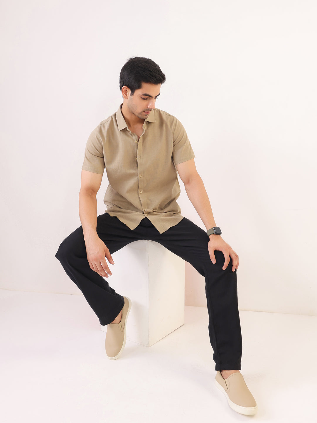 Light Beige Short Sleeve Shirt for Men