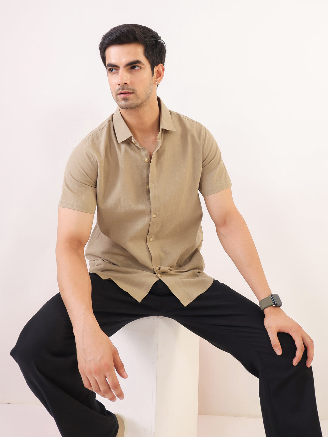 Light Beige Short Sleeve Shirt for Men