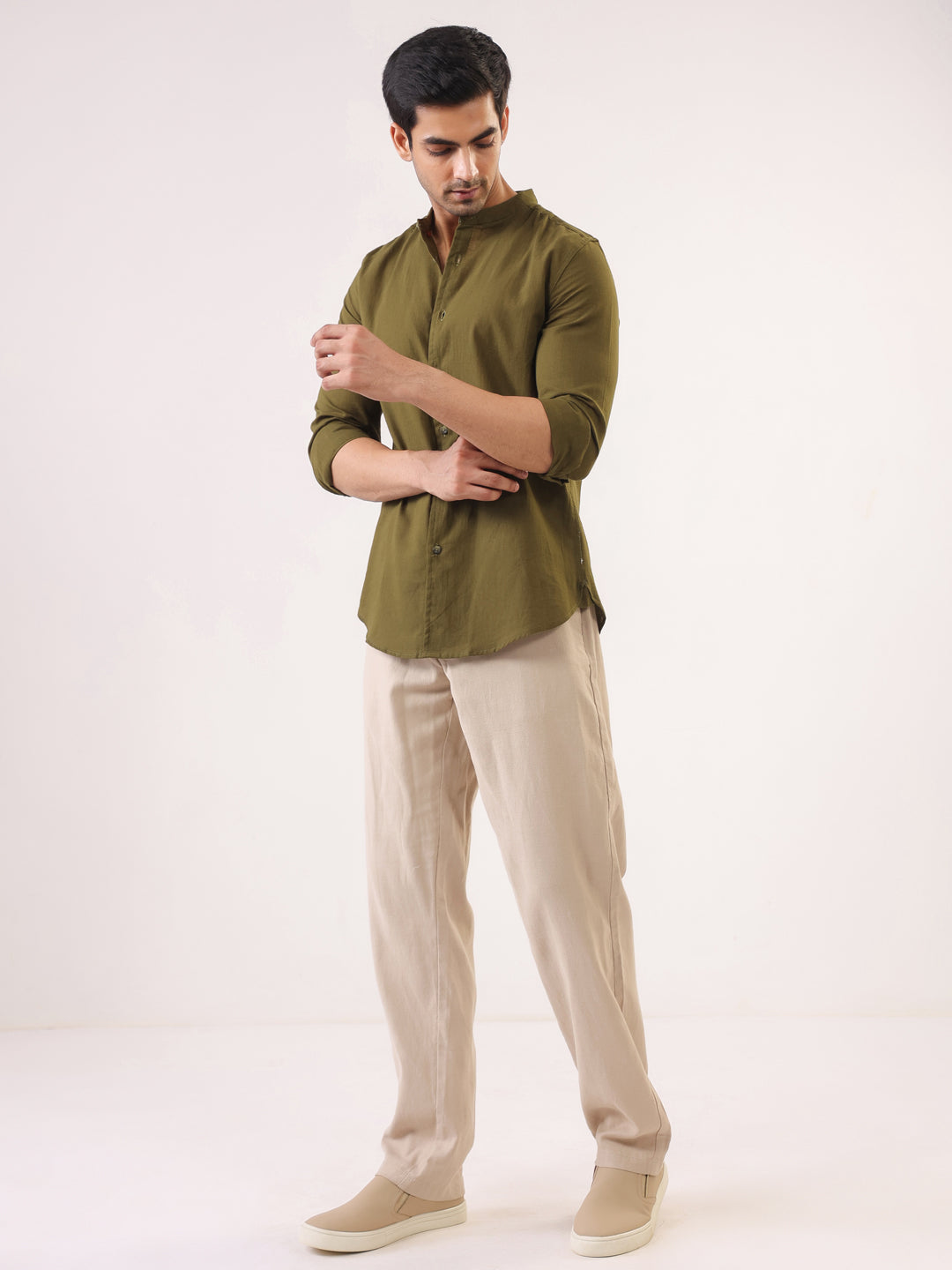 Olive Crest Men’s Mandarin Collar Shirt