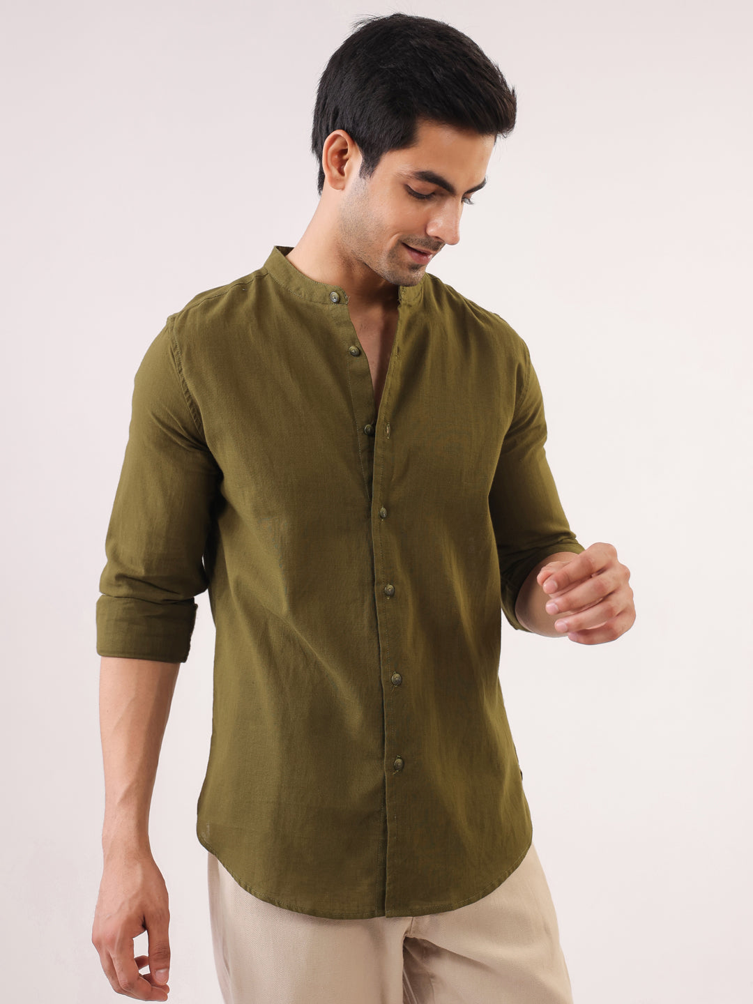 Olive Crest Men’s Mandarin Collar Shirt