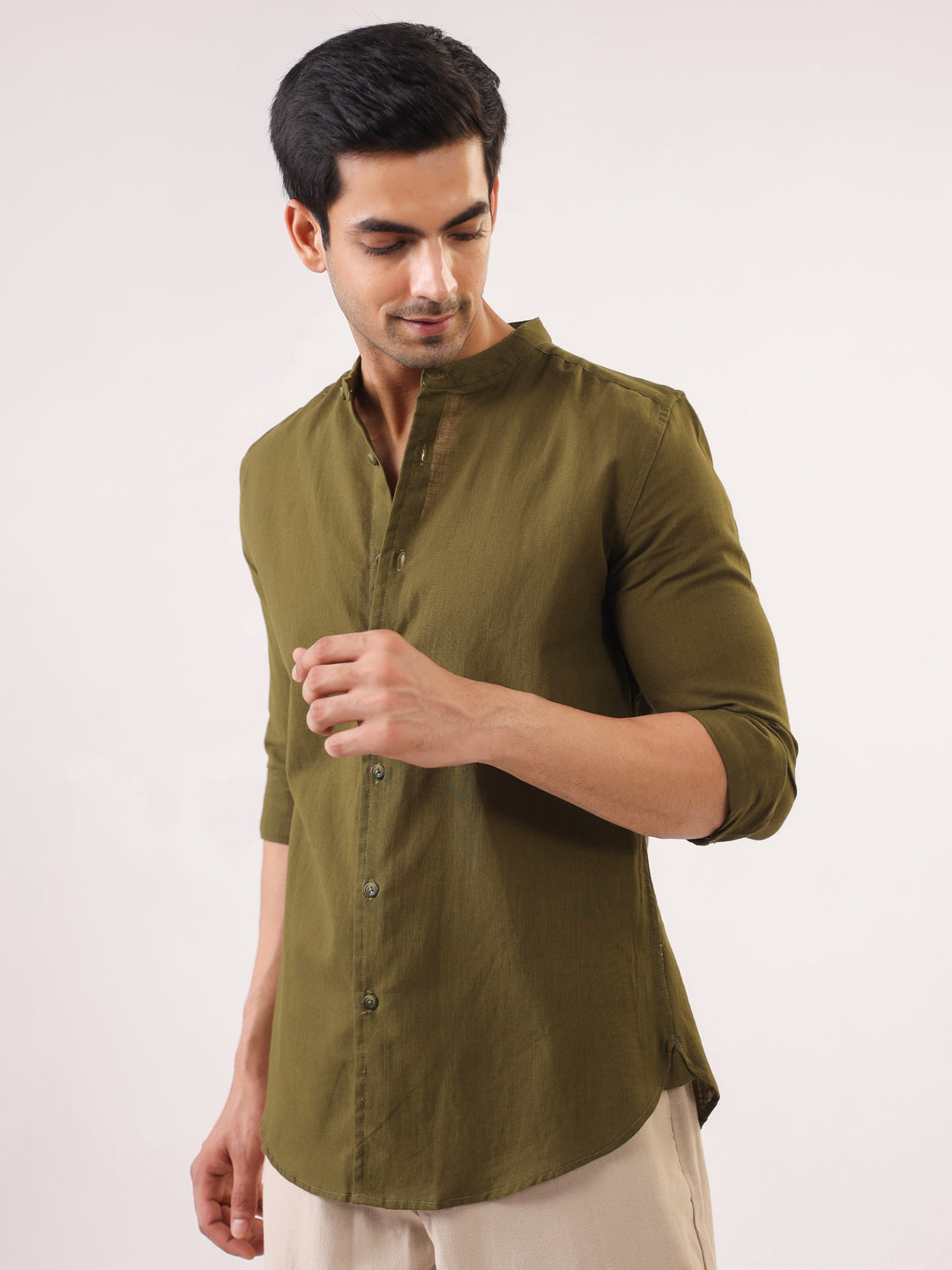 Olive Crest Men’s Mandarin Collar Shirt