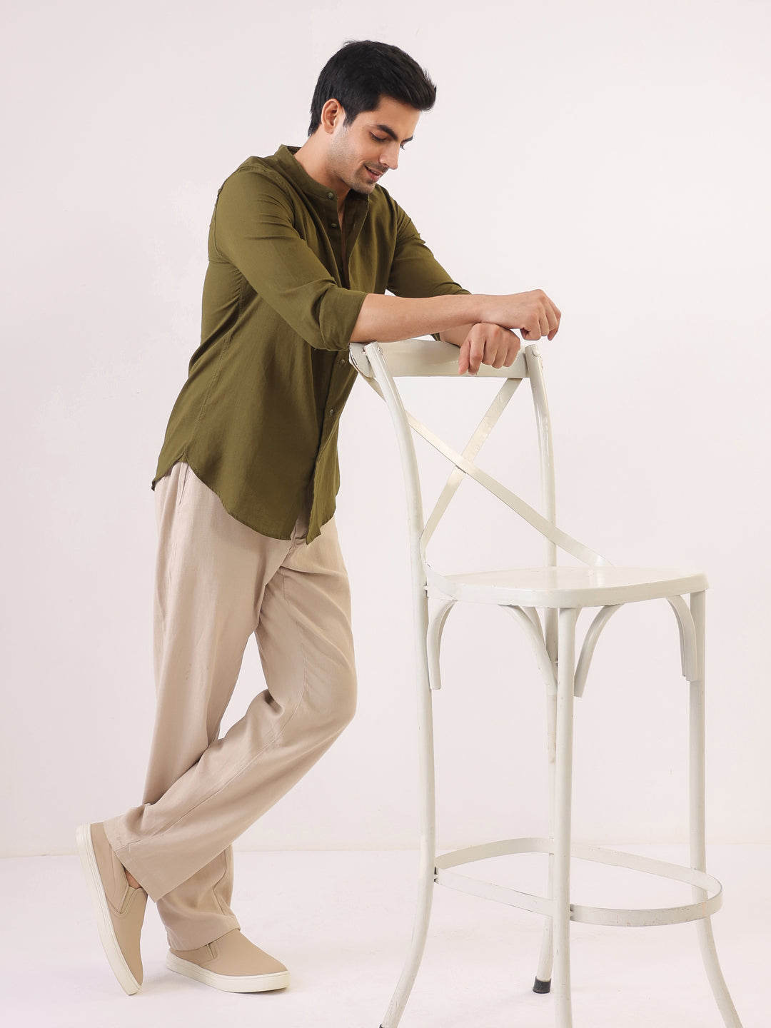 Olive Crest Men’s Mandarin Collar Shirt