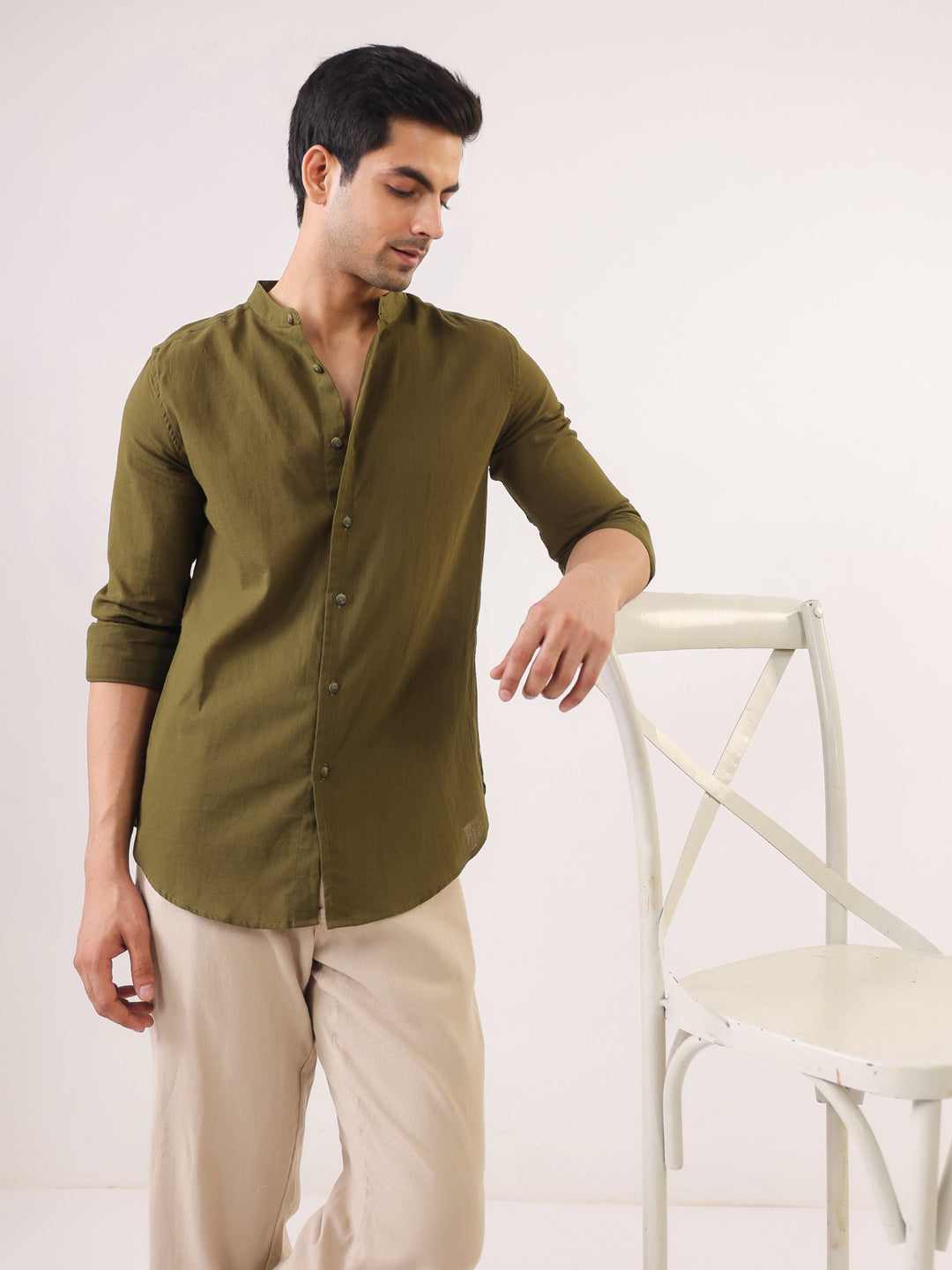 Olive Crest Men’s Mandarin Collar Shirt